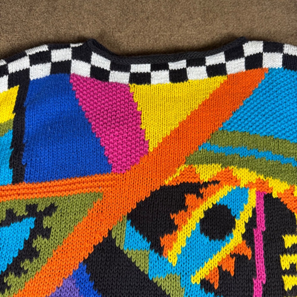 VTG Sweater Womens Large L 80s 90s Abstract Oversized Sweater Geometric Checker - Picture 11 of 13